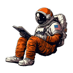 Wall Mural - astronaut reading a book isolated on a transparent white background, concept of development, travel 
