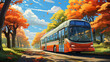 Illustration Of A Coach Bus On The Road In Motion 