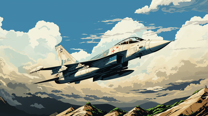 Wall Mural - Illustration Of A Fighter Jet In Action 