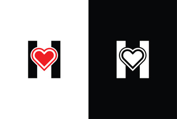 Wall Mural - Initial Letter H Love Logo Design. Letter H Valentine logos vector, modern logo, Logo Designs Vector Illustration Template.