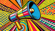 Retro megaphone on colorful background. Ready to make a marketing or advertising announcement