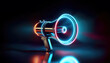 Glowing megaphone with neon lights on dark background. Ready to make a marketing or advertising announcement