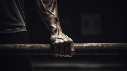 Wall Mural - A man's hand holding a bar in the dark, AI