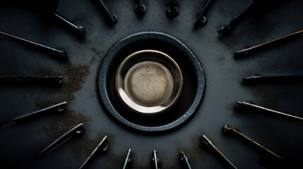 Canvas Print - A close up of a metal bowl with many different types of tools, AI