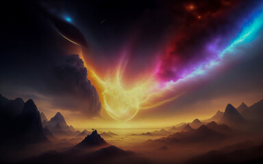 Wall Mural - space planets abstraction illusion stars nebula burn