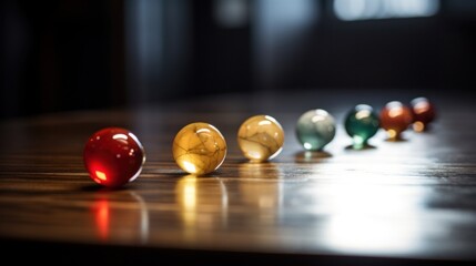 Canvas Print - A row of colored rocks on a table with lights shining through them, AI