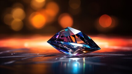 Poster - A diamond is sitting on a table in front of some lights, AI