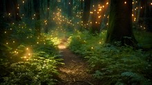 A Serene Evening Stroll Through An Illuminated Forest Path