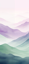 Watercolor Mountain Wallpaper. Pale Purple And Green Colors. Minimalistic Style.	
