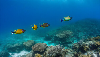 Wall Mural - Mexico, Baja California, Revillagigedo Islands. Three colorful trigger fishes swimming near San Benedicto Island.