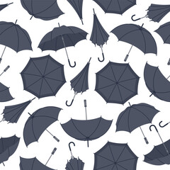  Umbrella seamless pattern. Black open, close and folded umbrellas, rainy seasonal parasols flat vector background illustration. Modern umbrella endless design