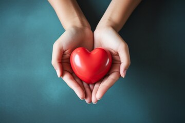 Sticker - Heart in hands. Background with selective focus and copy space