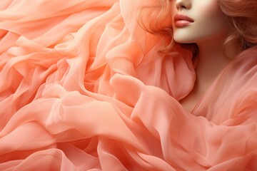Wall Mural - Creative woman portrait, peach fuzz trendy color concept. Background with selective focus and copy space
