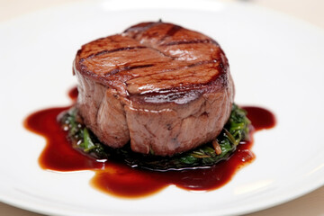 Wall Mural - Tenderloin steak in plate close-up