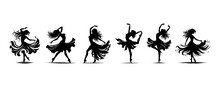 Collection Of Black Silhouettes Of Dancing Girls