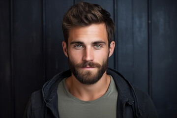 Poster - Portrait of a handsome young man on the street at night.