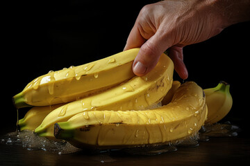 Wall Mural - A close-up of hands peeling a ripe banana, emphasizing the simplicity and accessibility of this nutritious snack. Concept of convenient and healthy eating. Generative Ai.