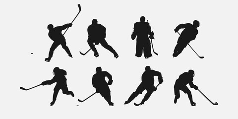 Wall Mural - ice hockey player silhouette set collection. isolated on white background. graphic vector illustration.