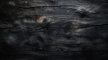 Burnt Wood Texture Background, Charred Black Timber. Abstract Vintage Pattern Of Dark Burned Scorched Tree Close-up. Concept Of Charcoal, Coal, Embers, Wallpaper, Firewood, Smoke