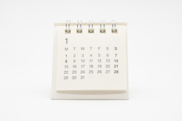 Simple desk calendar with no year isolated on white background. Calendar concept with copy space.