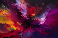 Combining Vibrant Colors, Expressive Brushstrokes, And Artistic Mastery With An Abstract Painting Against A Purple And Red Background Results In A Visually Captivating And Emotionally Charged Composit