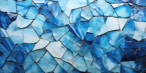 Wall Mural - Abstract blue mosaic marble tile background. Texture broken glass swirling rock design. Cold stained glass geode formation. 