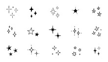 Hand Drawn Star Sparkle Shine Of Doodle Set. Star Shine Twinkle Glow, Spark Glitter, Magic Party Light Vector Illustration. Hand Drawn Sketch Doodle Style Line Sparkle Elements