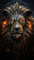 Fiery Lion on a black background.