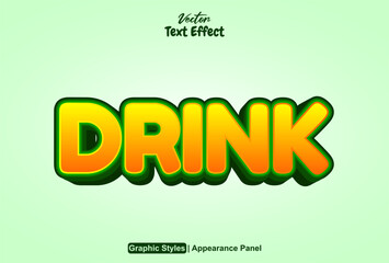 Wall Mural - drink text effect with orange graphic style and editable.