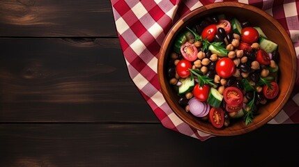 Wall Mural - Plaid themed fresh vegetable salad on marble table