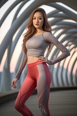 Wall Mural - Girl is standing outdoors dressed in sportswear