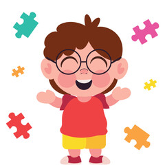 Sticker - autism boy with puzzles