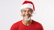 Isolated portrait of a cheerful elder man wearing a santa hat on a white background