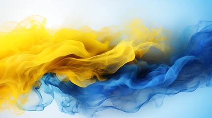 Poster - Generative AI : Ukrainian flag performed from color smoke on the white background.