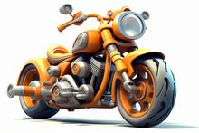 3D Illustration, Cute Cartoon Style Motorbike