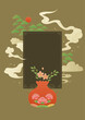 Korean traditional illustration with lucky pocket and plants.