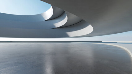 Poster - 3d render of abstract futuristic architecture with empty concrete floor. Scene for car presentation.