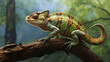 Green Chameleon on treeAnimal Chameleon Rainforest Nature. Generative AI