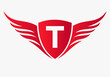 Wing Logo On Letter T For, Transportation Symbol. Freight Sign