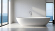 beautiful bathroom interior backdrop concept white bathtub modern contemporary room.