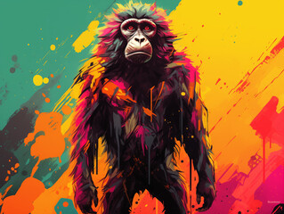 Canvas Print - A Character Cartoon of a Baboon on an Abstract Background with Thick Textures and Bold Colors