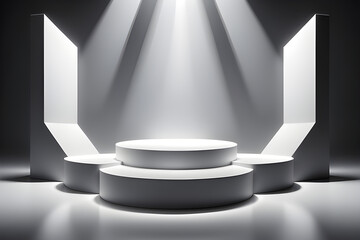 3D White podium product stage with spotlight 