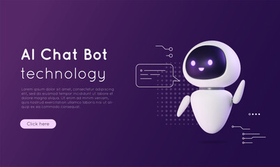 3d artificial intelligence chat bot. banner concept with neural network robot, ai servers technology