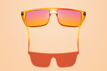  Realistic  orange sunglasses on a  monochrome background, 3d illustration