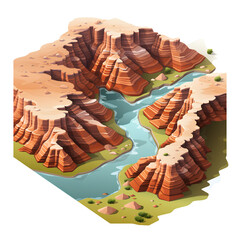Canvas Print - Isometric view image Grand Canyon on transparent background PNG