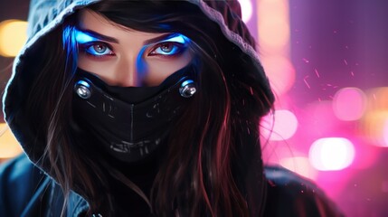 Futuristic ninja cyberpunk asian woman AI generated image