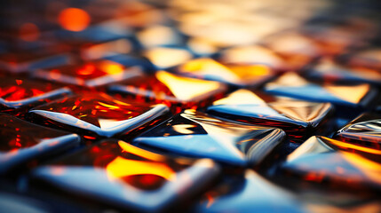 Wall Mural - Sunset Reflections on Geometric Glass Pattern Creating Warm and Cool Tonal Contrast