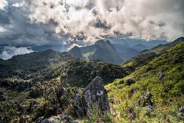 Wall Mural - View of an evening dramatic cloud formation over the top of Doi Luang Chiang Dao in Chiang Mai, Thailand