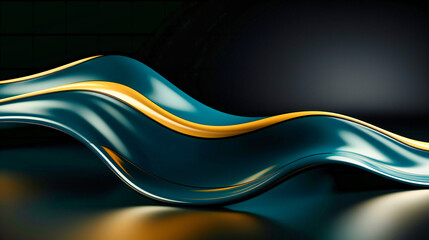 Wall Mural - Elegant Teal Waves Adorned with Golden Trim, Flowing on a Luxurious Dark Background