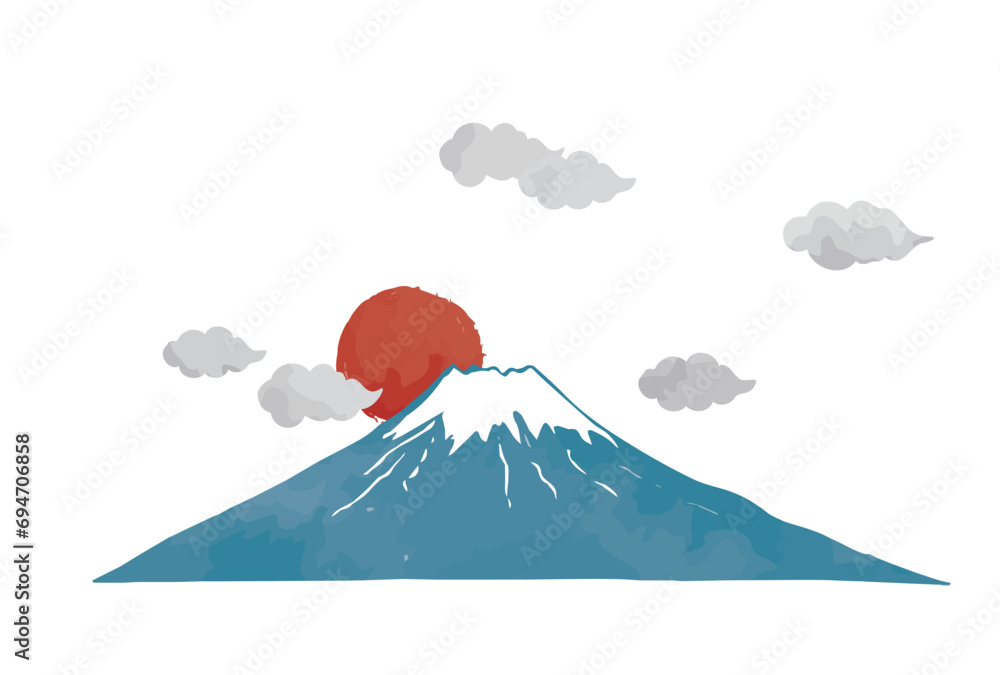 墨彩画風、水墨画風、初日の出と富士山 Stock Vector | Adobe Stock